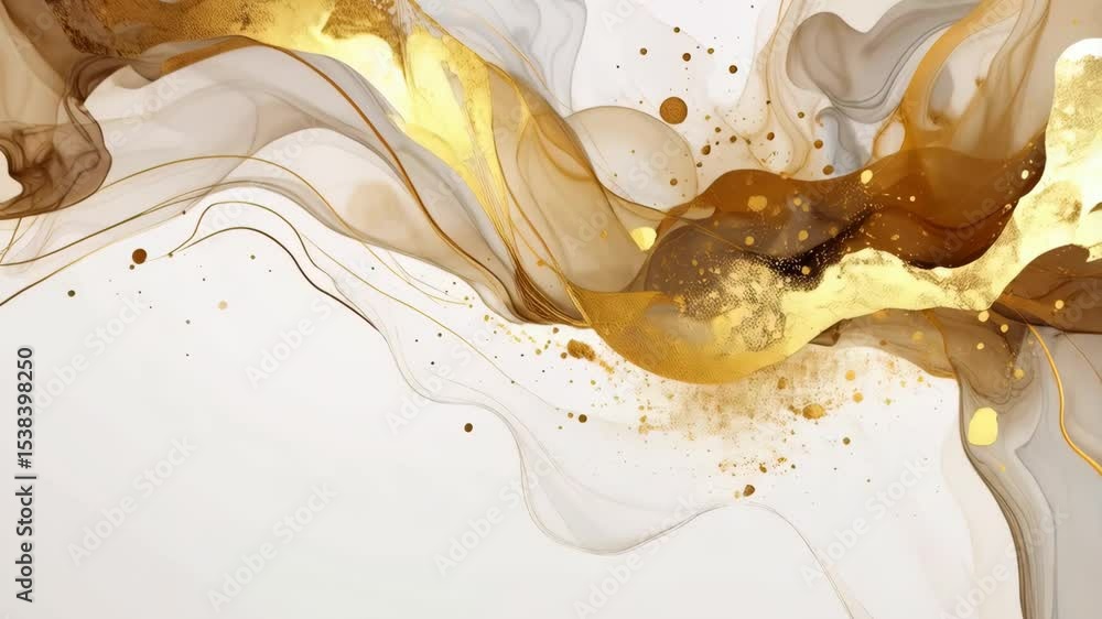 Poster elegant gold and grey fluid art with textured splash, abstract background with smooth flowing lines 
