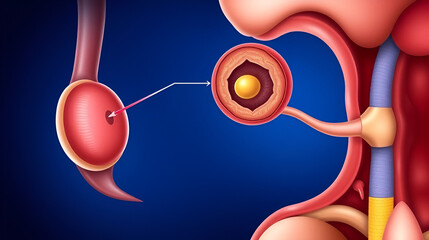 Spermatocele Medical Illustration. Spermatocele Cyst in Epididymis Diagram. Testicular Anatomy. Male Reproductive System Disorder