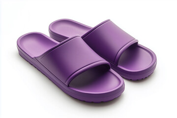 A pair of rubber sandals, isolated on a white background, perfect for summer fashion.