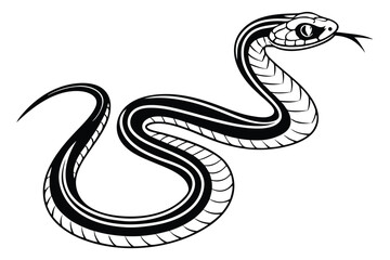 Stylized serpent slithers with its tongue out, presenting a bold monochrome illustration for various applications