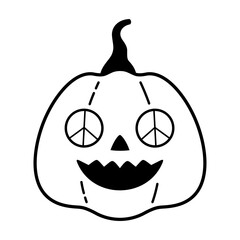 Halloween pumpkin black and white doodle. Autumn, Halloween character hand drawn vector illustration in flat style