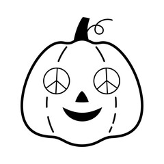 Halloween pumpkin black and white doodle. Autumn, Halloween character hand drawn vector illustration in flat style