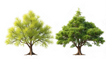 Set of Taxodium distichum and Taxodium ascendens frontal set trees isolated png on a transparent background perfectly cutout