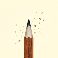 Steampunk Academic Art Pencil with Shavings on Bright Background and Copy Space