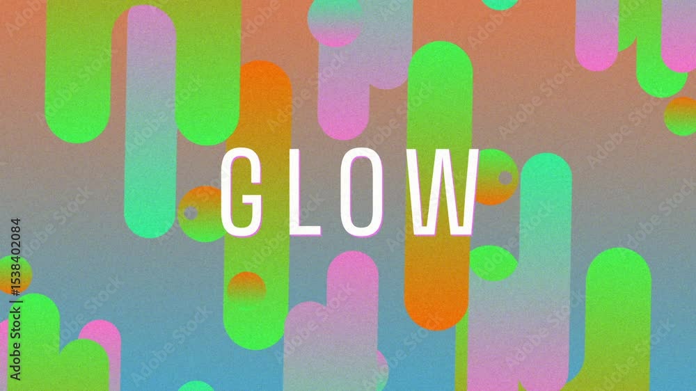 Poster starting bright green overlay receding unveiling gradient sliding neon shapes behind glow returning