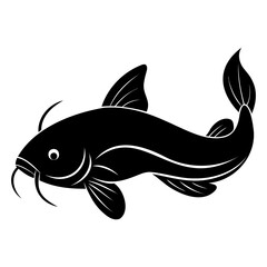 Silhouette of a Catfish  Elegant Black and White Fish Illustration