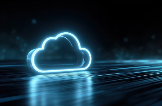 Glowing Cloud Shape on Dark Surface with Blue Neon Light