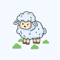 Cute Adorable Sheep Cartoon Vector Illustration Concept with Isulated Flat Elements