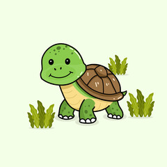 Cute Trutle Illustration Cartoon Vector Isolated Flat Concept