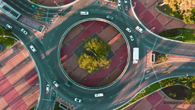 Traffic circle from above, drone shot