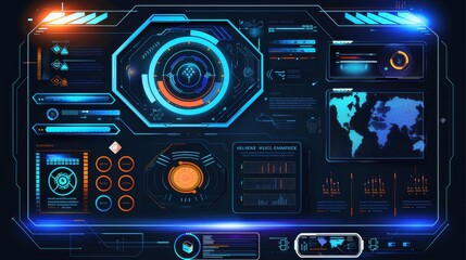 Futuristic AI dashboard interface in blue tones. AI-generated.