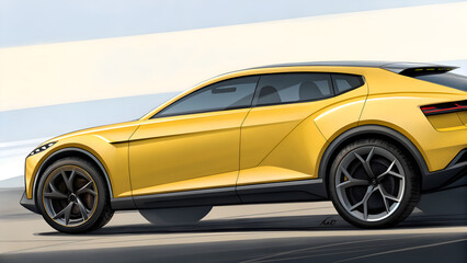 yellow sports car side view 