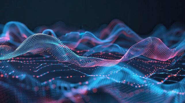 Digital latency visual with glowing wave points. AI-generated.