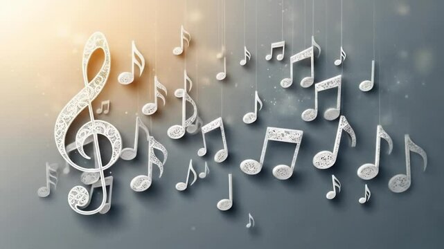 Delicate music notes animation gracefully suspended with elegant strings