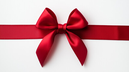 Christmas Gift, Red Satin Bow On White Background Representing Elegant Holiday Gift Wrapping And Festive Christmas Present Style