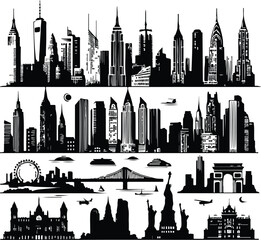 Big city skyline vector icons with white background