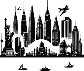 Big city skyline vector icons with white background