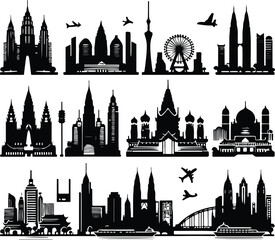 Big city skyline vector icons with white background