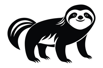 Black silhouette shows the of a cute slow moving sloth standing on white