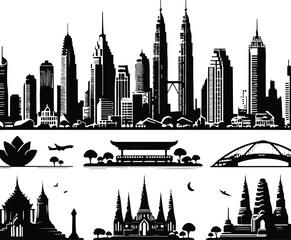 Big city skyline vector icons with white background