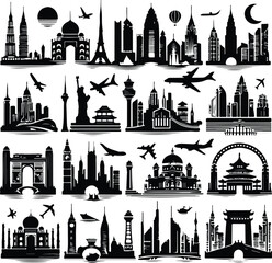 Big city skyline vector icons with white background