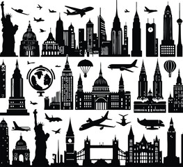 Big city skyline vector icons with white background