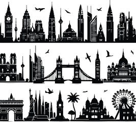 Big city skyline vector icons with white background