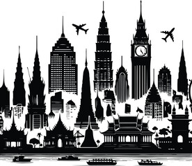 Big city skyline vector icons with white background