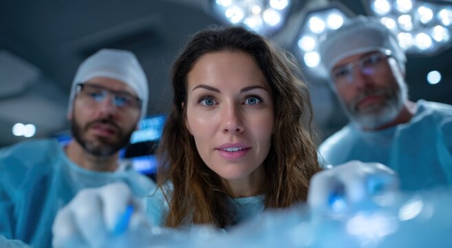 diverse team of surgeons is shown focused and engaged while preparing for a complex medical procedure. modern operating room is equipped with advanced technology and instruments - Powered by Adobe