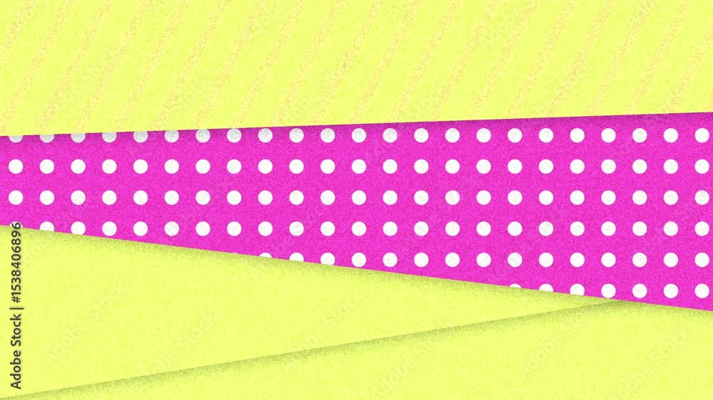 Poster loop starting lime green sheet sliding down and up in digital loop, revealing magenta polka panel