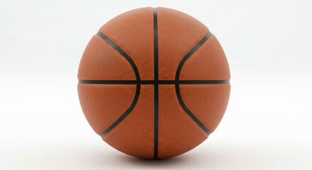 Obraz premium A close up shot of an orange basketball with black lines on a white background