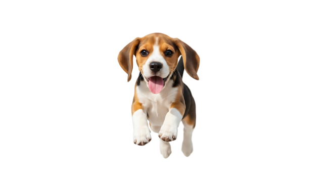 Happy Dog Running and Jumping with Tongue Out on White