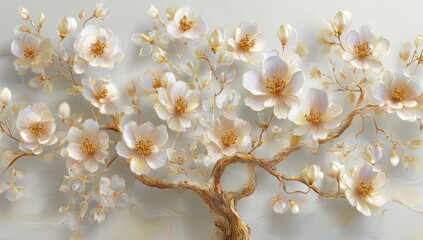 Elegant White Flowers with Gold Accents on Light Background
