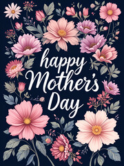 Vector flowers with lettering "happy mother's day" for print design of flyers, banners, cover, postcard