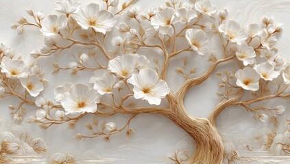 White Floral Tree on Textured Background
