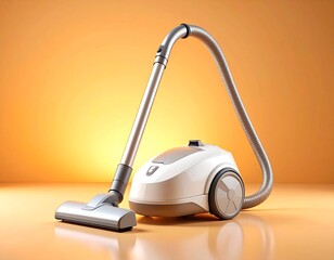 Light Grey and White Vacuum Cleaner for Home Cleaning on Orange Background