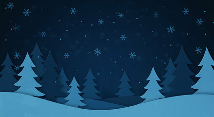 Obraz premium Serene winter wonderland: A layered paper illustration of a snowy forest scene