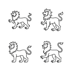 Four heraldic lion illustrations in black and white representing strength and nobility vector