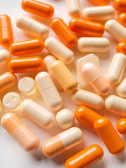 Antibiotic pill capsules, orange pills, Yellow pills, B vitamin, Vitamin B capsule, Vitamin B Capsules, Vitamin B12 tablets, Vitamin B12 pills, cyanocobalamin, Multi vitamin pills, pills bottle!