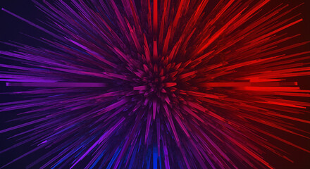 Abstract explosion of red and purple rays on black background  