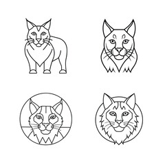 Collection of stylized black and white lynx illustrations and designs for logos and branding