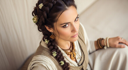Elegant Woman with Braids and Jewelry