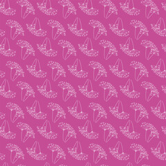 Seamless texture for your design. White grass and leaves on pink  background. Illustration can be used for fabric, templates, wallpaper, background.