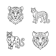 Fototapeta premium Artistic black and white tiger and leopard illustrations in geometric tribal style
