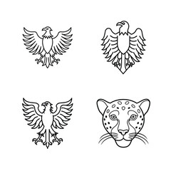 Obraz premium Vector illustrations of eagles and a leopard stylized in a simple black and white outline.