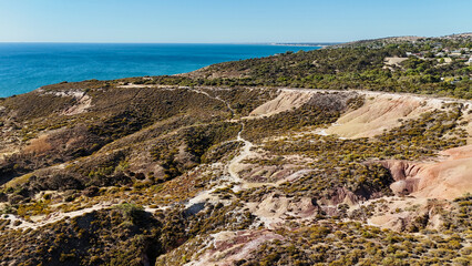 Hallett Cove Beach, South Adelaide, South Australia: Aerial Drone Image Featuring Dramatic Coastal Cliffs, Rocky Shoreline, Urban Suburbs, and the Expansive Gulf St Vincent