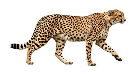 Cheetah Walking Isolated on White Background Wildlife Concept