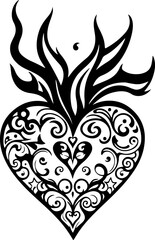 Floral Heart Vector Design, Decorative Heart Silhouette Art, Elegant Heart Frame Vector, Vintage Floral Heart Illustration, Romantic Heart Ornament Vector, Black Ornamental Heart Design, Baroque Heart