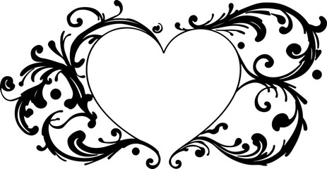 Floral Heart Vector Design, Decorative Heart Silhouette Art, Elegant Heart Frame Vector, Vintage Floral Heart Illustration, Romantic Heart Ornament Vector, Black Ornamental Heart Design, Baroque Heart