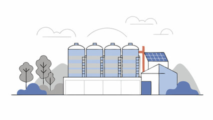 Modern Grain Silo Farm with Solar Panels © anirut